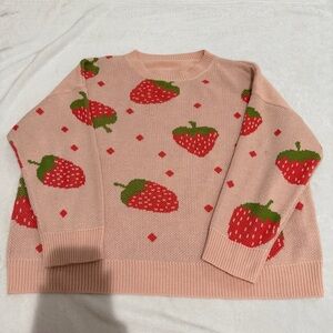 Strawberry Pattern Pink Oversized Sweater